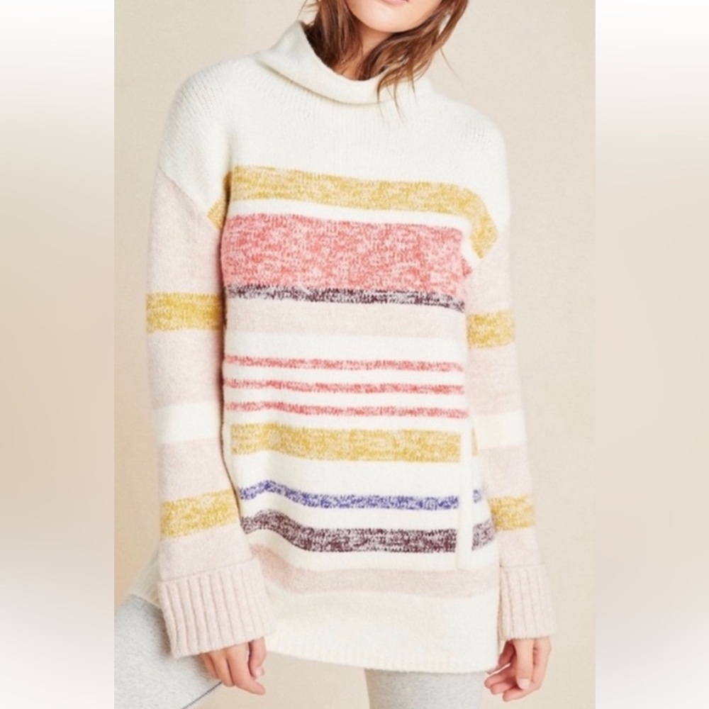 Anthropologie Elana XS  WOMENS Multicolor Striped Turtleneck Sweater